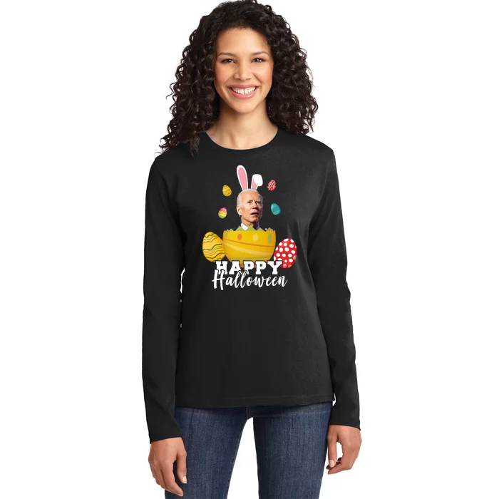 Happy Halloween Joe Biden Easter Funny Confused Ladies Long Sleeve Shirt