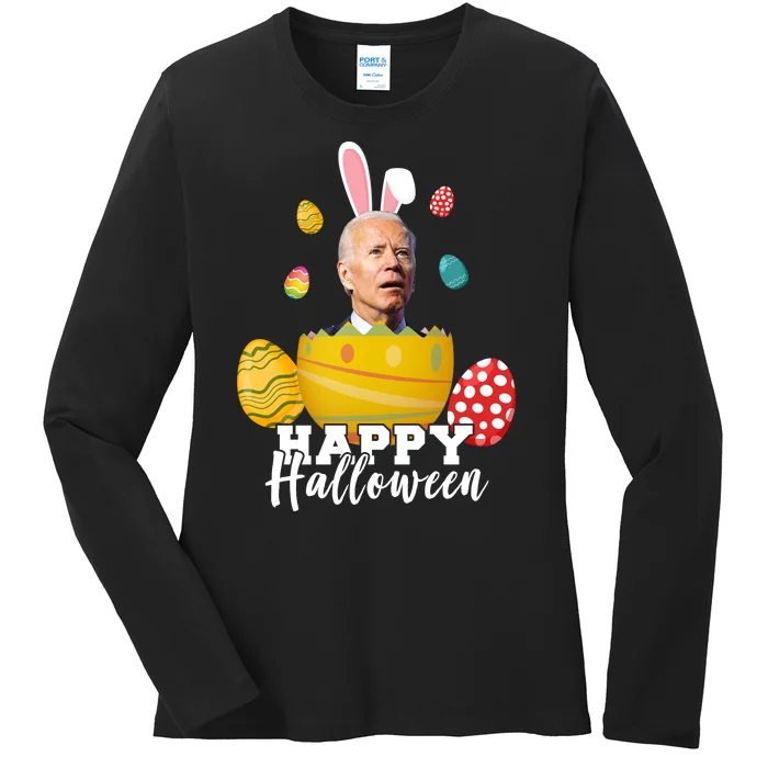 Happy Halloween Joe Biden Easter Funny Confused Ladies Long Sleeve Shirt