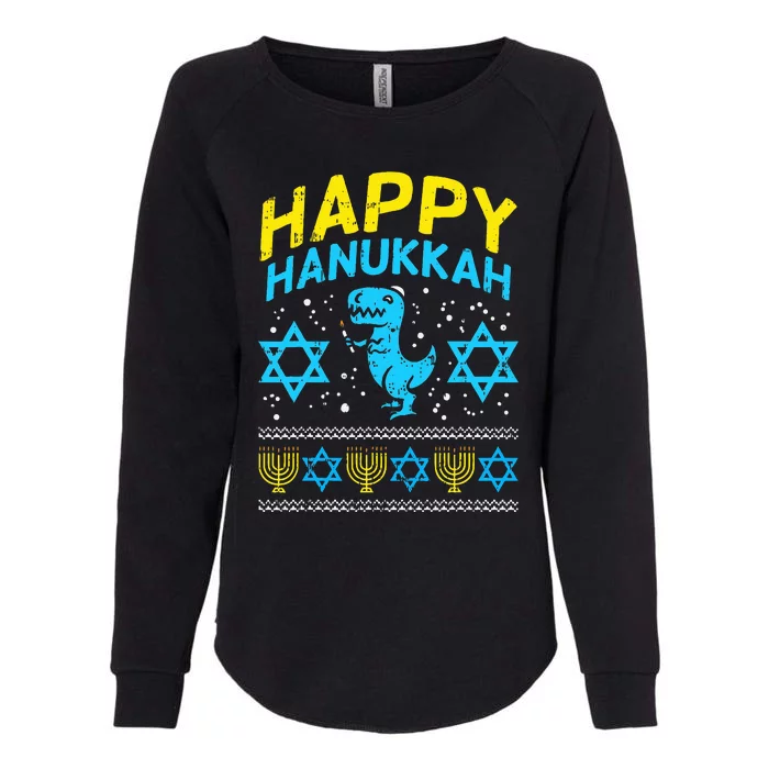 Happy Hanukkah Jewish TRex Ugly Chanukah Sweater Gift Womens California Wash Sweatshirt