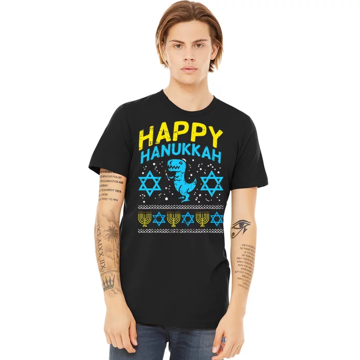 Happy Hanukkah Jewish TRex Ugly Chanukah Sweater Gift Premium T-Shirt