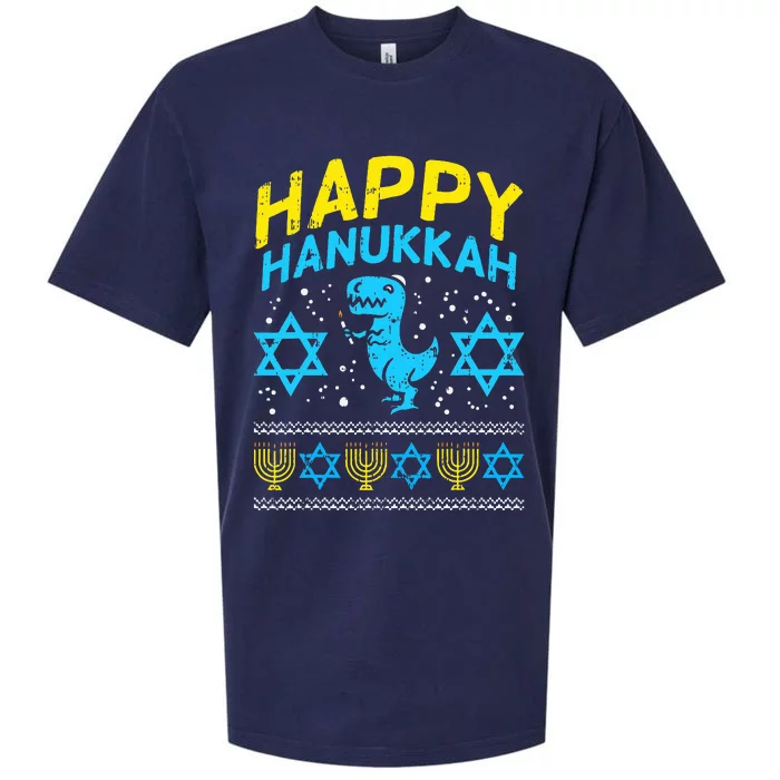 Happy Hanukkah Jewish TRex Ugly Chanukah Sweater Gift Sueded Cloud Jersey T-Shirt