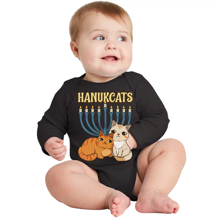 Hanukcats Hanukkah Jewish Cat Kawaiiorah Holiday Baby Long Sleeve Bodysuit