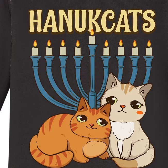 Hanukcats Hanukkah Jewish Cat Kawaiiorah Holiday Baby Long Sleeve Bodysuit