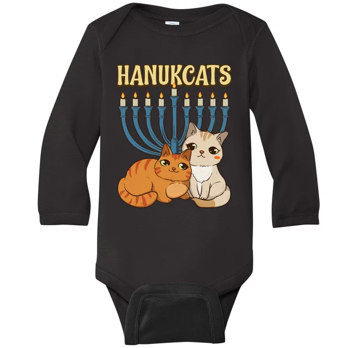 Hanukcats Hanukkah Jewish Cat Kawaiiorah Holiday Baby Long Sleeve Bodysuit