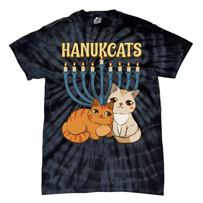 Hanukcats Hanukkah Jewish Cat Kawaiiorah Holiday Tie-Dye T-Shirt