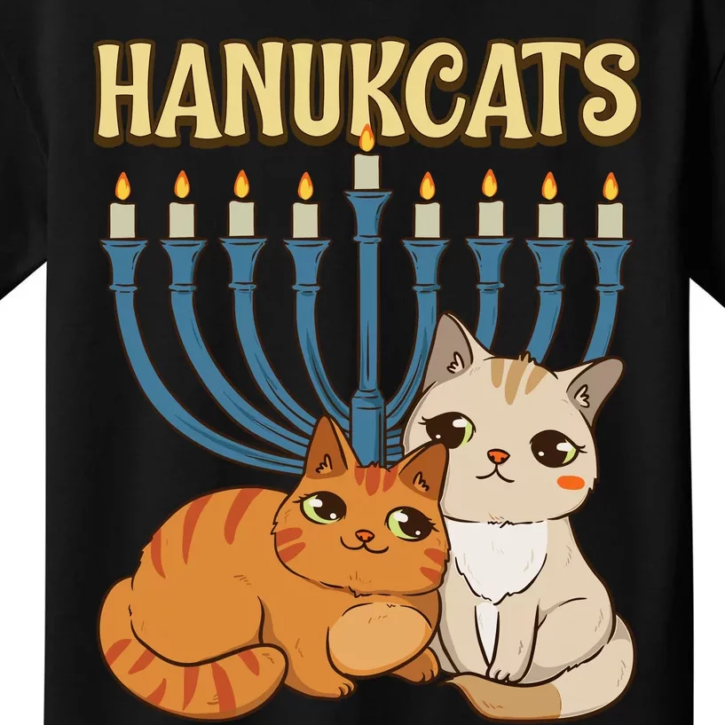 Hanukcats Hanukkah Jewish Cat Kawaiiorah Holiday Kids T-Shirt