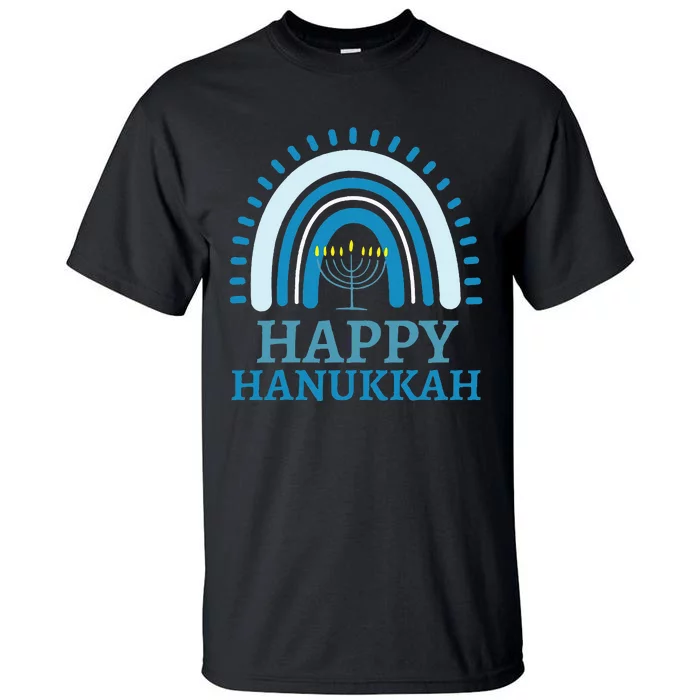 Happy Hanukkah Jewish Blue Rainbow Menorah Chanukah Tall T-Shirt