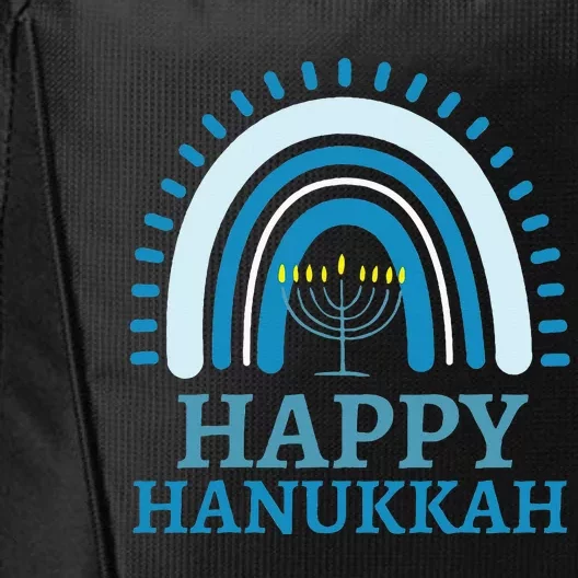 Happy Hanukkah Jewish Blue Rainbow Menorah Chanukah City Backpack