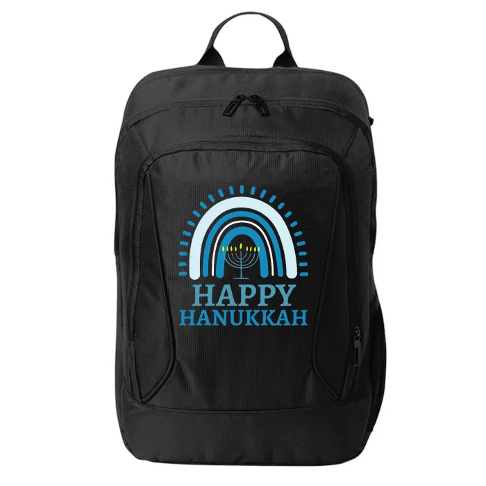 Happy Hanukkah Jewish Blue Rainbow Menorah Chanukah City Backpack