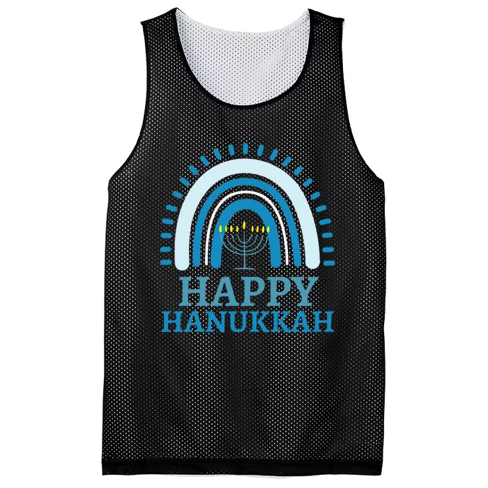 Happy Hanukkah Jewish Blue Rainbow Menorah Chanukah Mesh Reversible Basketball Jersey Tank