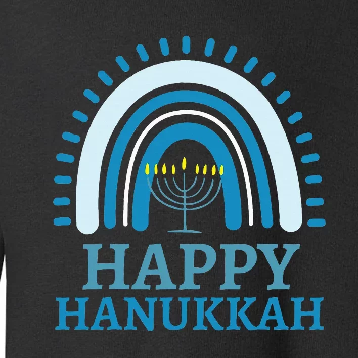 Happy Hanukkah Jewish Blue Rainbow Menorah Chanukah Toddler Sweatshirt