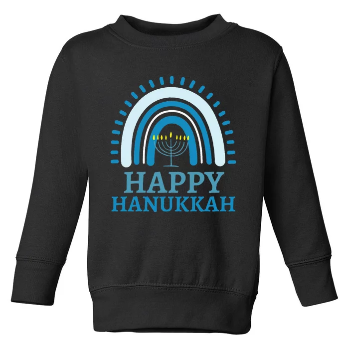 Happy Hanukkah Jewish Blue Rainbow Menorah Chanukah Toddler Sweatshirt