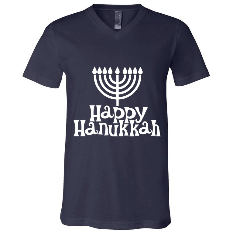 Happy Hanukkah Jewish Funny V-Neck T-Shirt