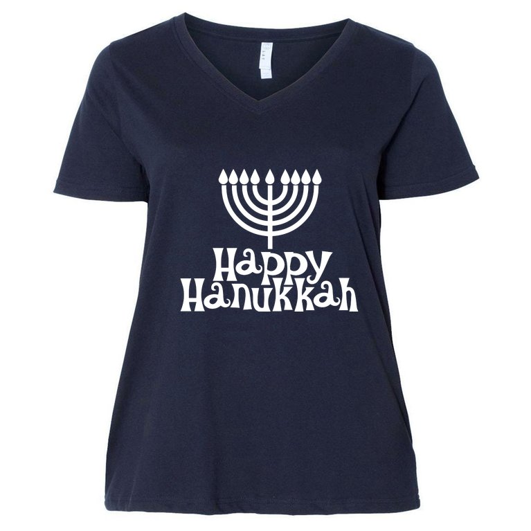 Happy Hanukkah Jewish Funny Women's V-Neck Plus Size T-Shirt