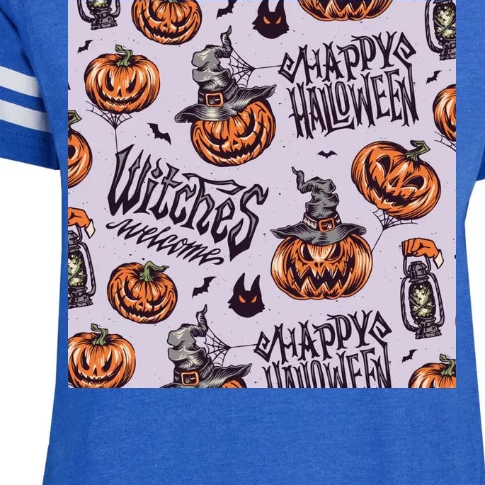 Happy Halloween Jack O Lantern Enza Ladies Jersey Football T-Shirt