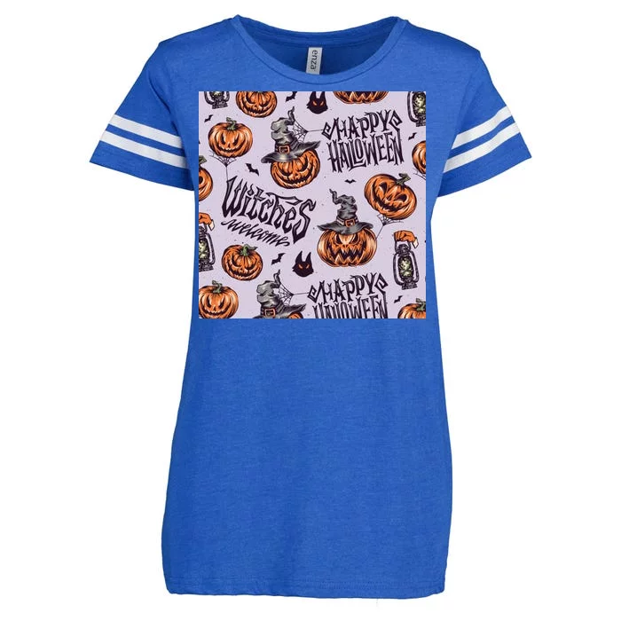 Happy Halloween Jack O Lantern Enza Ladies Jersey Football T-Shirt