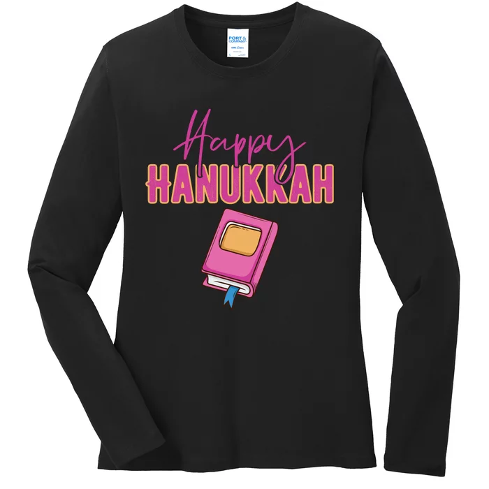 Happy Hanukkah Jewish Holiday Gift Ladies Long Sleeve Shirt