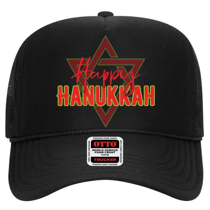 Happy Hanukkah Jewish Holiday Gift High Crown Mesh Trucker Hat