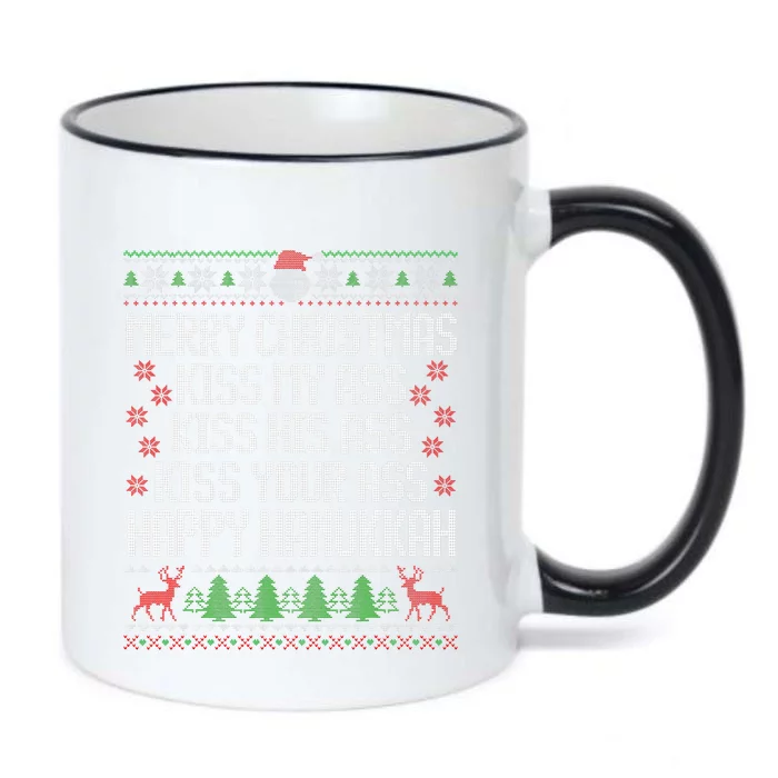 Happy Hanukkah Kiss My Ass His Ass Your Ass Merry Christmas Black Color Changing Mug