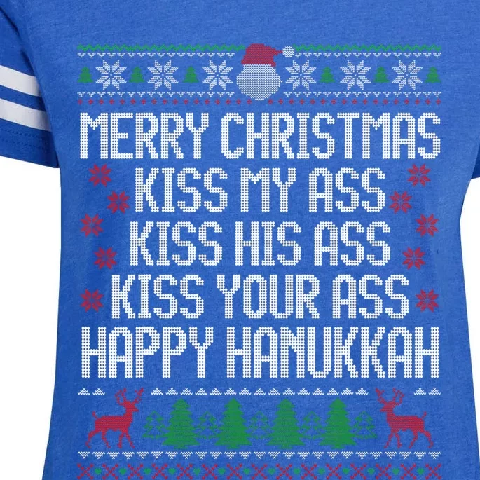 Happy Hanukkah Kiss My Ass His Ass Your Ass Merry Christmas Enza Ladies Jersey Football T-Shirt