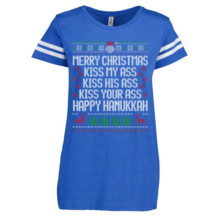 Happy Hanukkah Kiss My Ass His Ass Your Ass Merry Christmas Enza Ladies Jersey Football T-Shirt