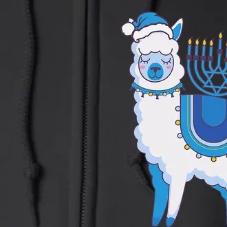 Happy Hanukkah Llamakkah Llama Menorah Alpaca Jewish Holiday Full Zip Hoodie