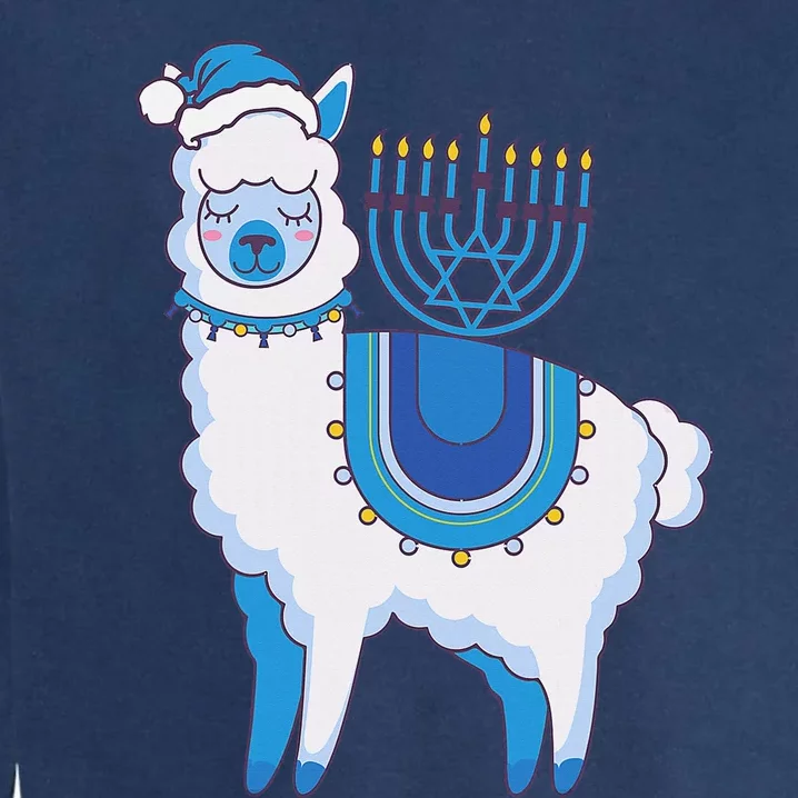 Happy Hanukkah Llamakkah Llama Menorah Alpaca Jewish Holiday Garment-Dyed Sweatshirt