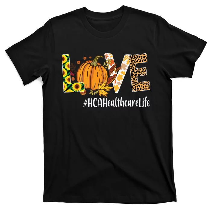 Hca Healthcare Love Fall Pumpkin Leopard Halloween Autumn T-Shirt