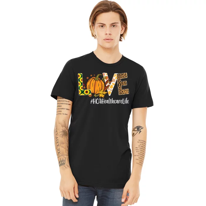 Hca Healthcare Love Fall Pumpkin Leopard Halloween Autumn Premium T-Shirt