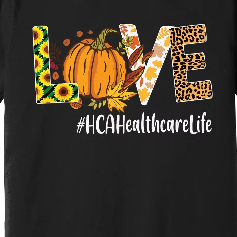 Hca Healthcare Love Fall Pumpkin Leopard Halloween Autumn Premium T-Shirt