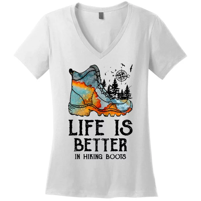 Hiker Hobbies Life Is Better In Hiking Boots Sport Lovers Women's V-Neck T-Shirt