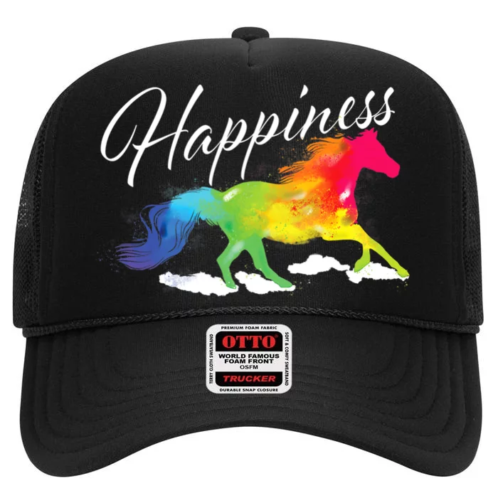 Happiness Horse Lover Equestrian Horseback Rider High Crown Mesh Trucker Hat