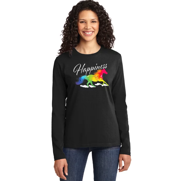 Happiness Horse Lover Equestrian Horseback Rider Ladies Long Sleeve Shirt