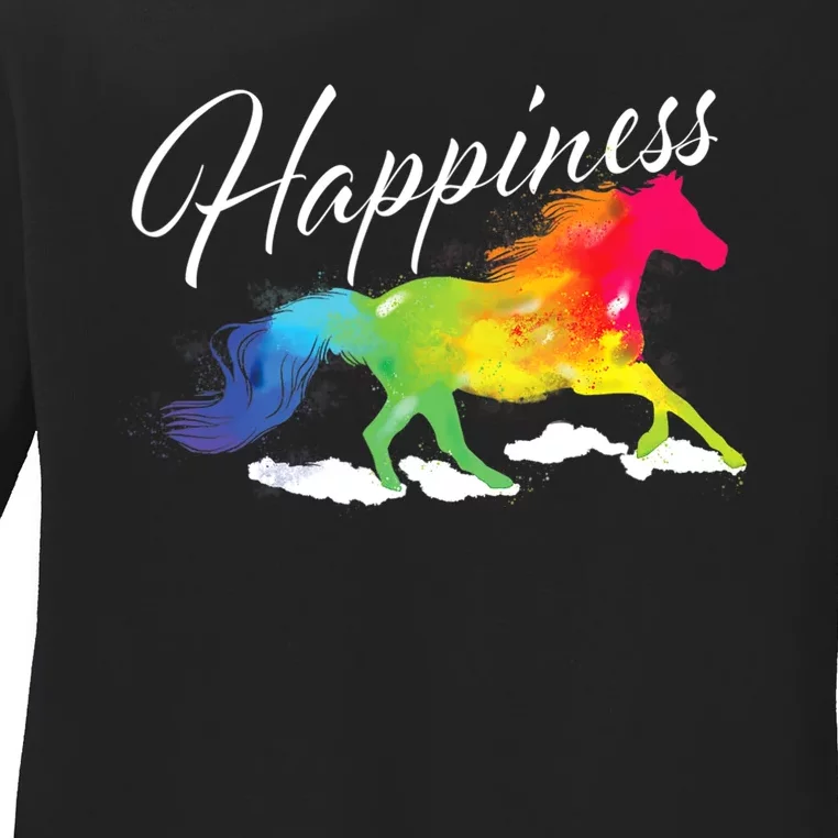 Happiness Horse Lover Equestrian Horseback Rider Ladies Long Sleeve Shirt