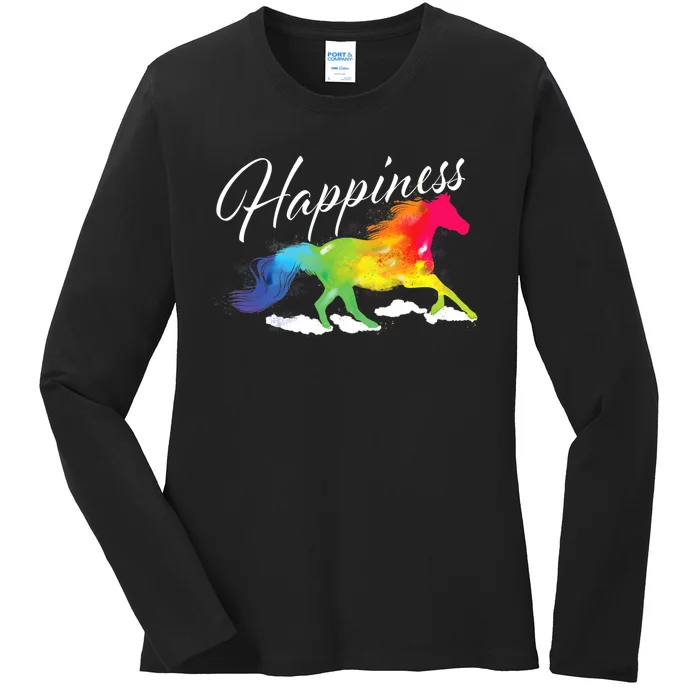 Happiness Horse Lover Equestrian Horseback Rider Ladies Long Sleeve Shirt