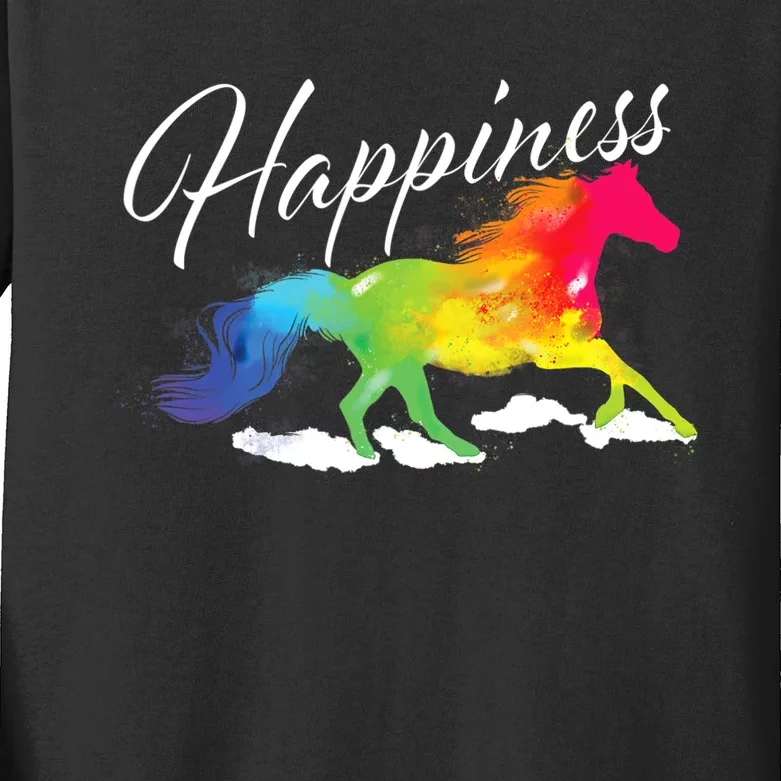 Happiness Horse Lover Equestrian Horseback Rider Kids Long Sleeve Shirt