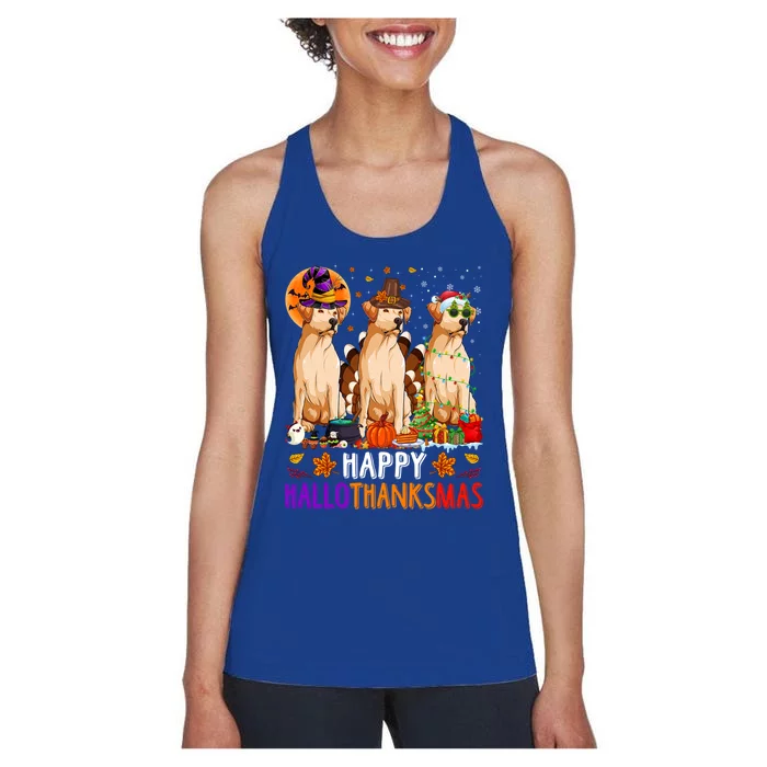 Happy Hallothanksmas Labrador Dog Halloween Christmas Gift Women's Racerback Tank