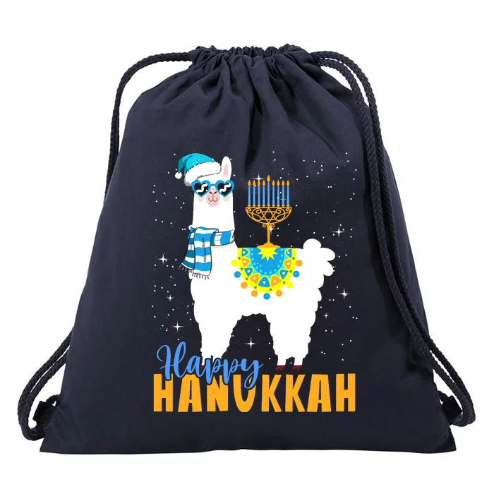 Happy Hanukkah Llama Cute Alpaca Chanukah Drawstring Bag