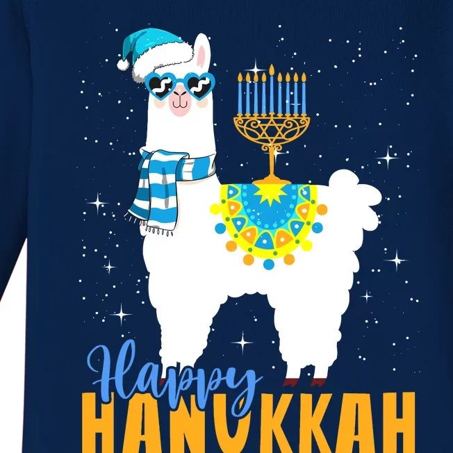 Happy Hanukkah Llama Cute Alpaca Chanukah Baby Long Sleeve Bodysuit