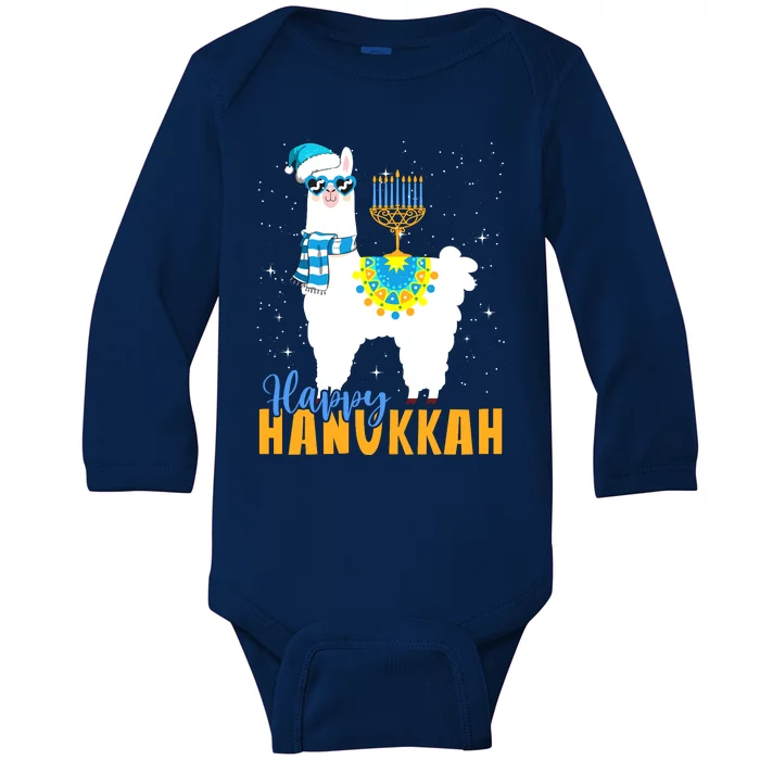 Happy Hanukkah Llama Cute Alpaca Chanukah Baby Long Sleeve Bodysuit