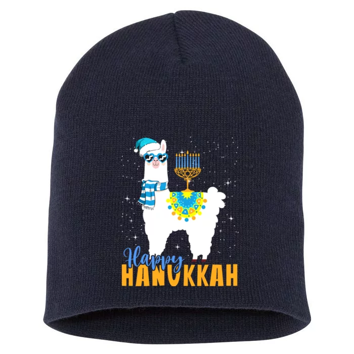 Happy Hanukkah Llama Cute Alpaca Chanukah Short Acrylic Beanie