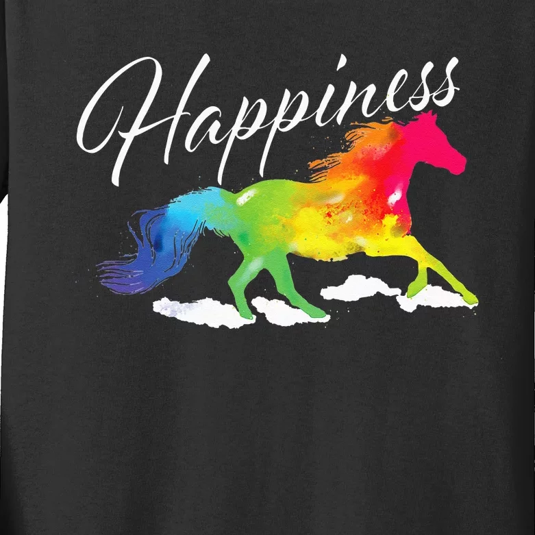 Happiness Horse Lover Equestrian Horseback Rider Kids Long Sleeve Shirt