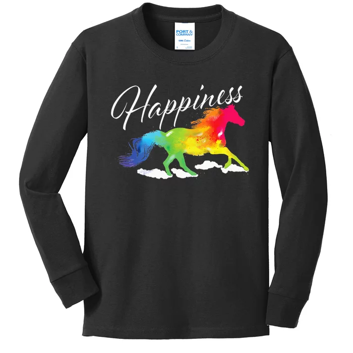 Happiness Horse Lover Equestrian Horseback Rider Kids Long Sleeve Shirt