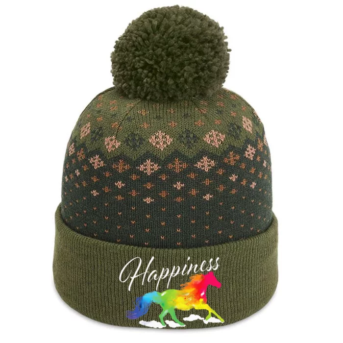 Happiness Horse Lover Equestrian Horseback Rider The Baniff Cuffed Pom Beanie