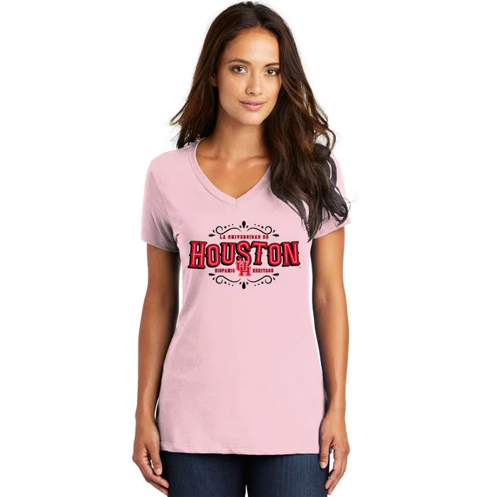 Hispanic Heritage La Universidad De Houston Houston Coogs Women's V-Neck T-Shirt