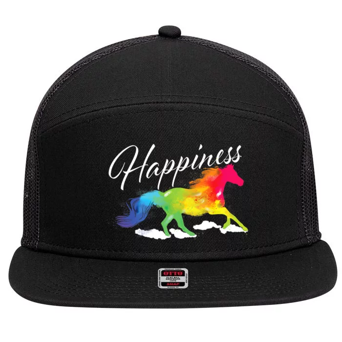 Happiness Horse Lover Equestrian Horseback Rider 7 Panel Mesh Trucker Snapback Hat