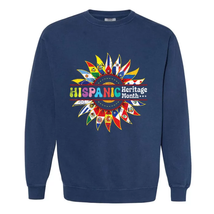 Hispanic Heritage Month Latino Countries Flags Sunflower Garment-Dyed Sweatshirt