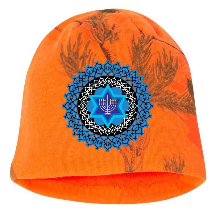 Happy Hanukkah Mandalla Star Of David Menorah Kati - Camo Knit Beanie