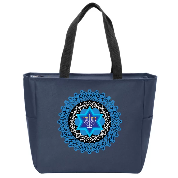 Happy Hanukkah Mandalla Star Of David Menorah Zip Tote Bag