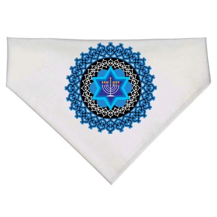 Happy Hanukkah Mandalla Star Of David Menorah USA-Made Doggie Bandana